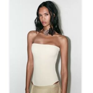 Zara Stretch Bandeau Bodysuit Oyster White Cream Medium